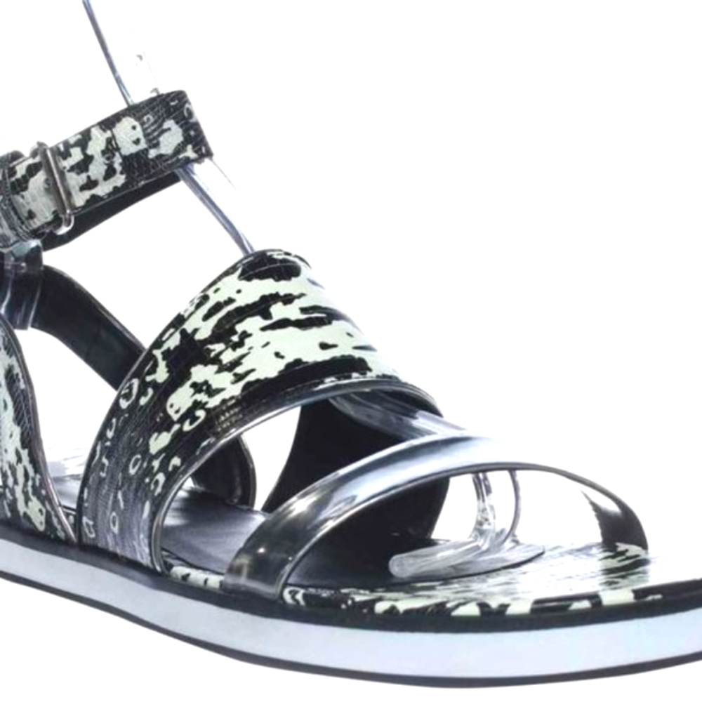 Luxury Ankle Strap Black/White/Silver sandals, 8